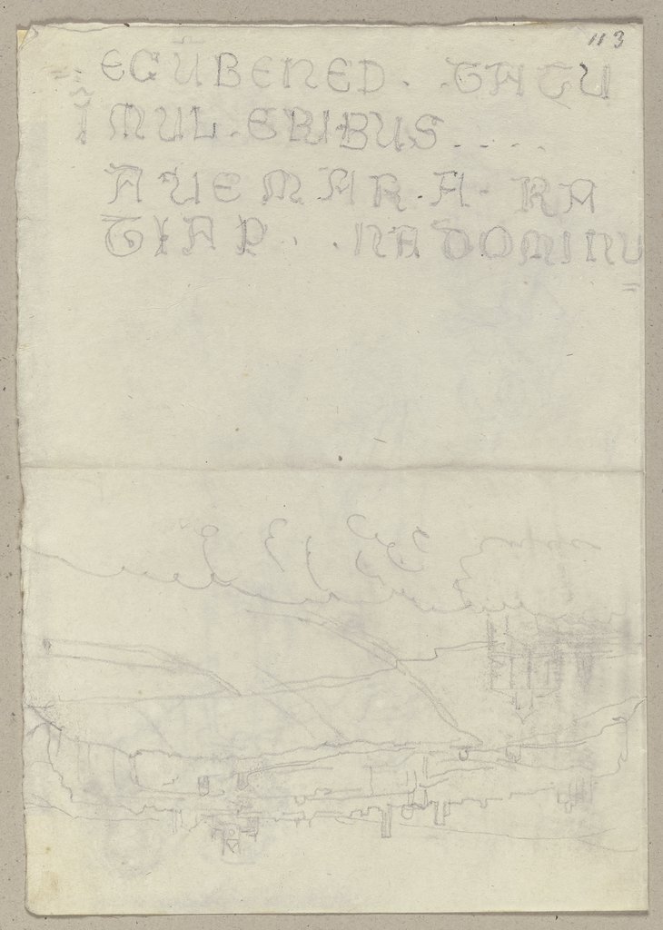 Die Nachschrift einer Inschrift sowie eine schemenhafte Landschaft, Johann Anton Ramboux