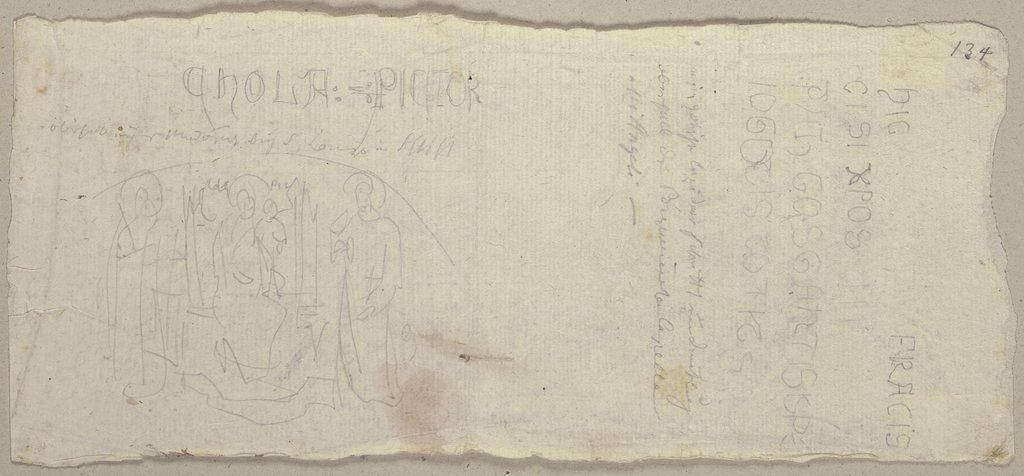 Die Wiedergabe einer Sacra Conversazione (?) sowie die Nachschrift der zugehörigen Inschrift, Johann Anton Ramboux