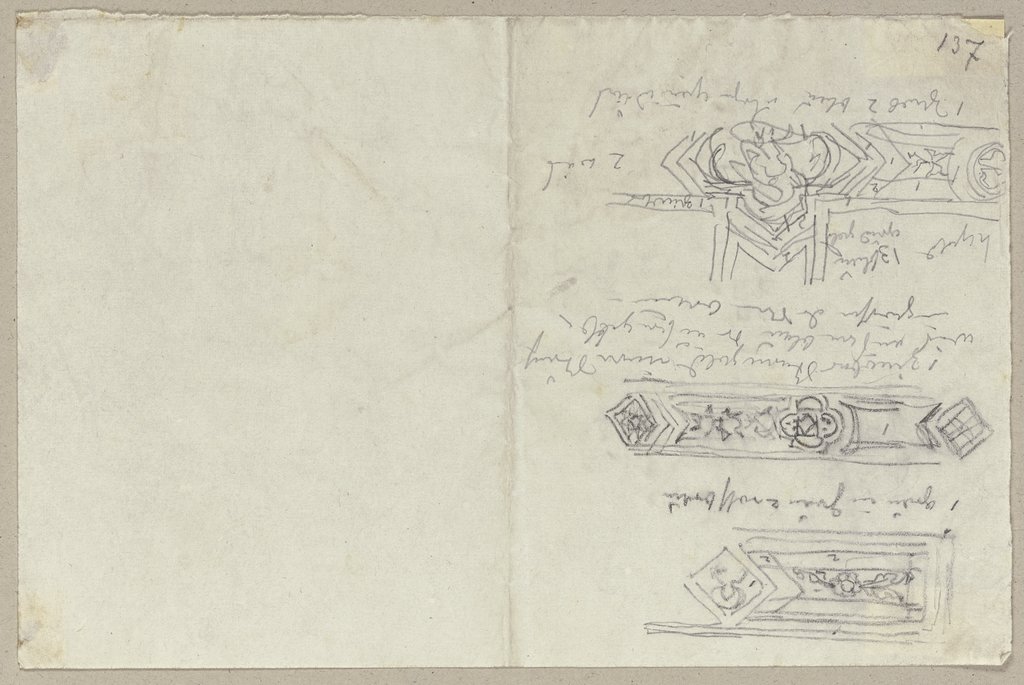 Ornamentale Detailstudien sowie Nachschriften verschiedener Inschriften, Johann Anton Ramboux