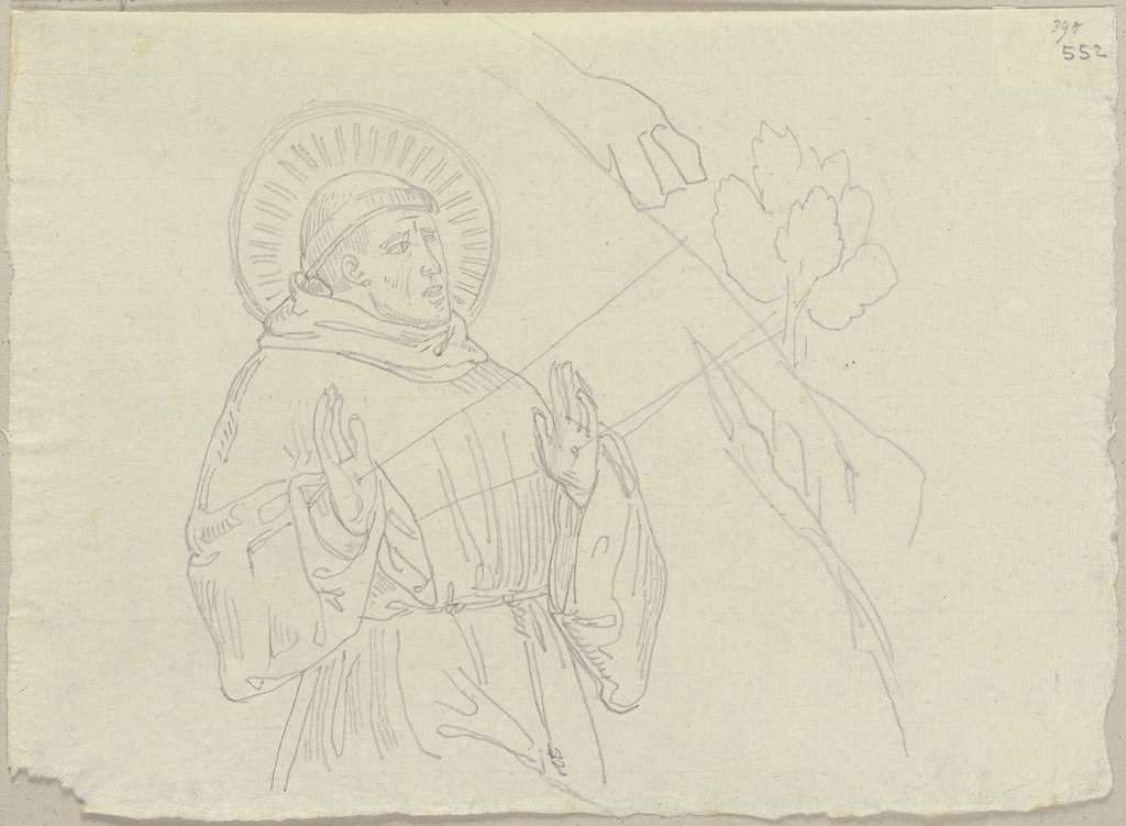 Die Stigmatisation des heligen Franziskus, Detail aus dem Fresko Giottos in San Francesco in Assisi, Johann Anton Ramboux, nach Giotto di Bondone