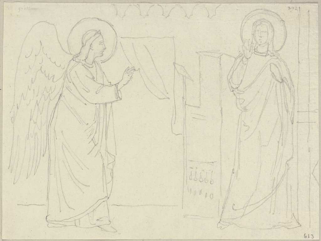 An der Bogenwölbung vor der Kapelle des heiligen Nicolaus in der unteren Kirche von San Francesco in Assisi, Johann Anton Ramboux, nach Giotto di Bondone;   ?