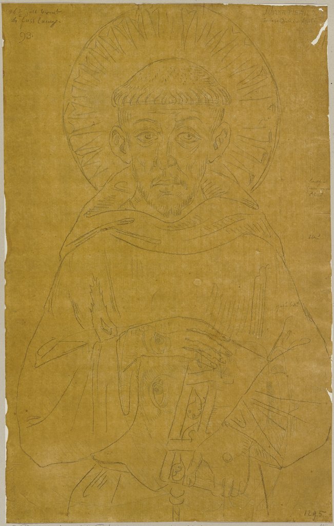 Franz von Assisi auf der Tafel gemalt, worauf der Heilige nach seinem Tode gewaschen wurde, von Giunta Pisano in der Casa Bini zu Assisi, Johann Anton Ramboux, nach Giunta Pisano