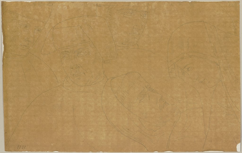 Detail aus dem Freskenzyklus zum Leben des Heiligen Franziskus von Giotto und seinen Schülern im Hauptschiff der oberen Kirche von San Francesco in Assisi, Johann Anton Ramboux, nach Giotto di Bondone, nach Giotto di Bondone;  Schule