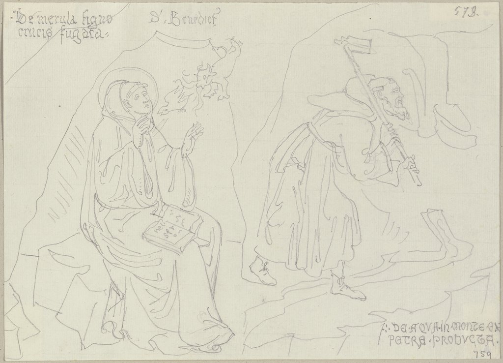 Benedikt von Nursia vom Teufel versucht, aus der unteren Kirche von San Benedetto, Johann Anton Ramboux