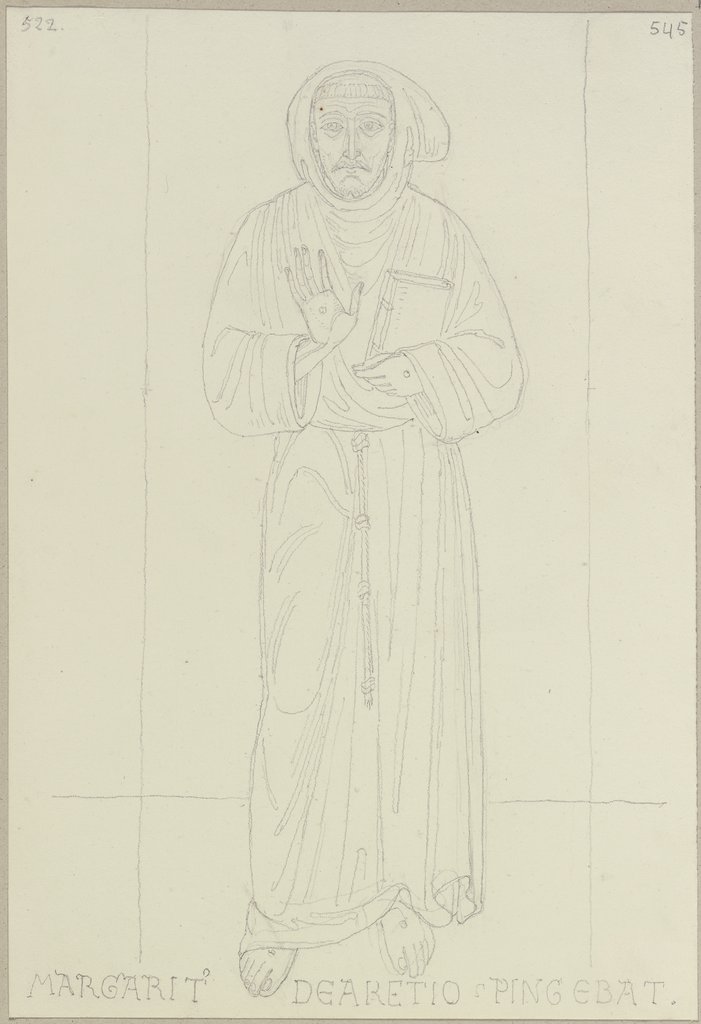 Franz von Assisi, Abbildung einer Tafel, welche auf dem Hauptaltar bei den Franziskanern in Sargiano steht, Johann Anton Ramboux, nach Margaritone d'Arezzo