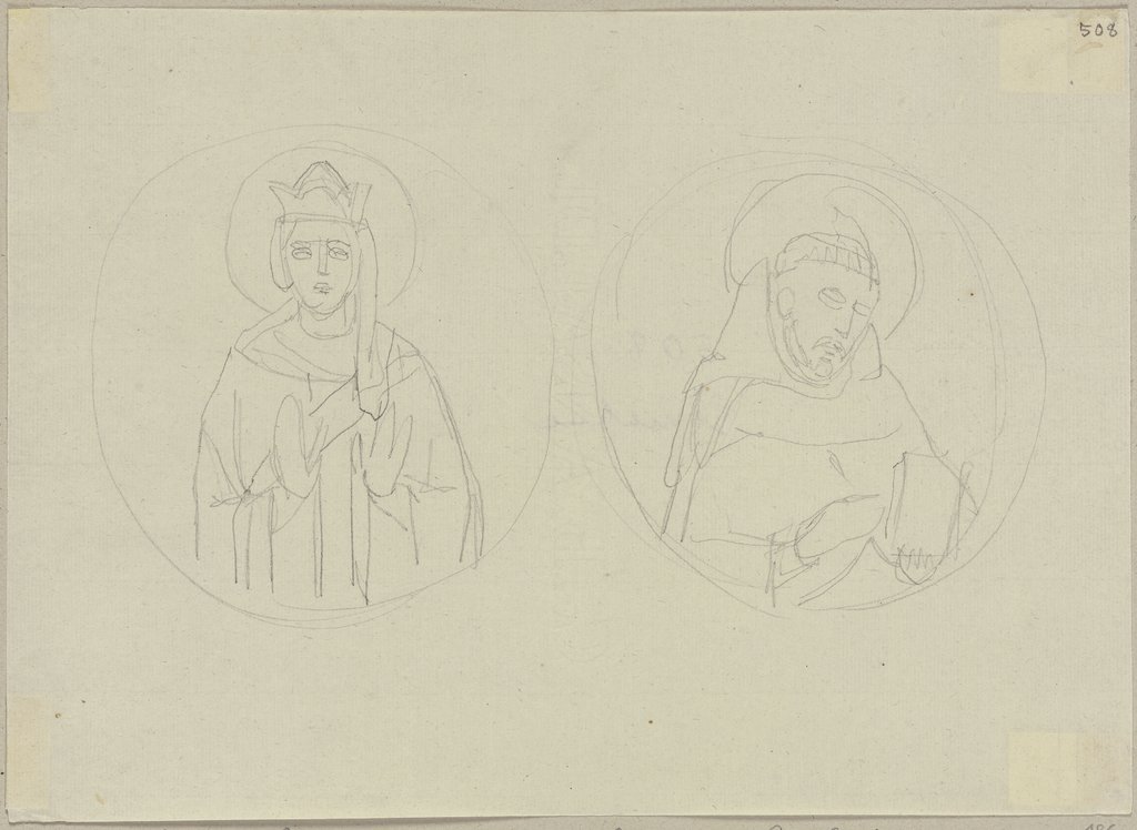 Medaillons am Rahmen einer Madonna des Cimabue zu San Quirico, Johann Anton Ramboux, after Cimabue