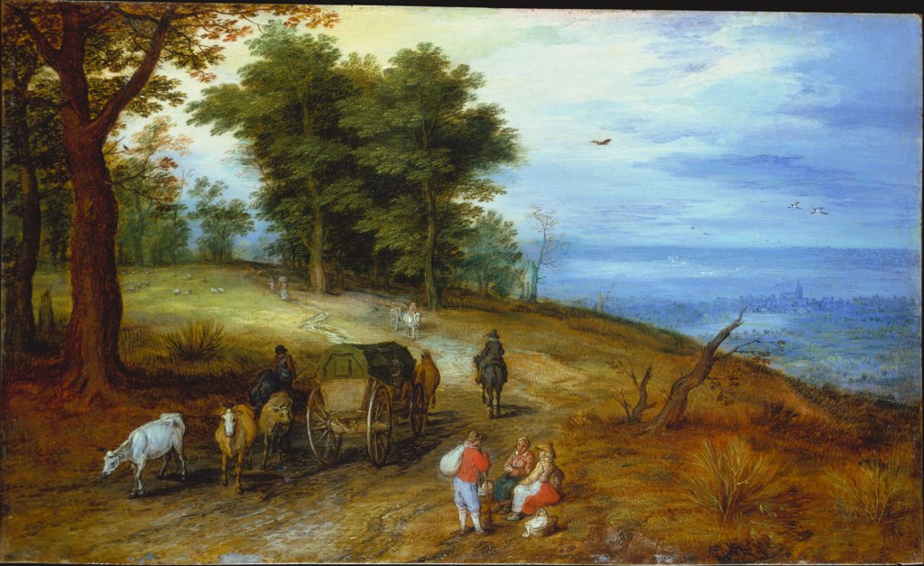 Waldige Landschaft mit Figuren, Jan Brueghel d. Ä.
