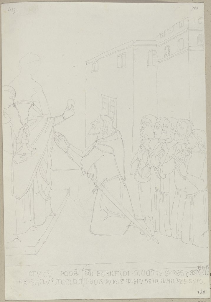 Darstellung von dem Fall eines Götzenbildes, welcher in S. Angelo bei Orvieto vorgefallen sein soll, an den Wänden der Kapelle del S. Corporale im Dom zu Orvieto, Johann Anton Ramboux