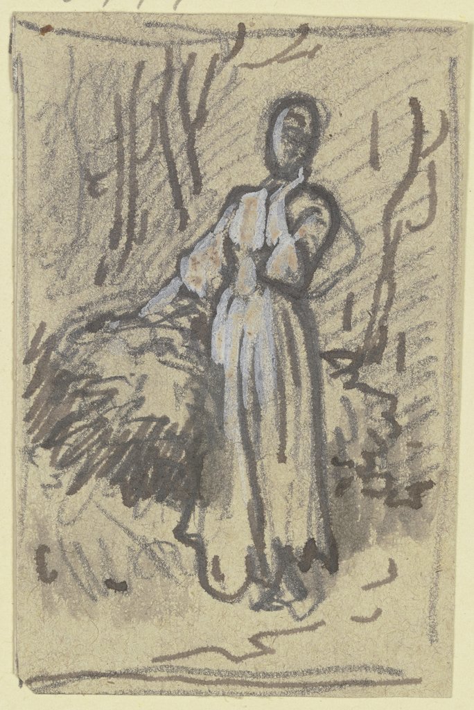 Mädchen mit Strohbündel, die linke Hand an die Wange gelegt, Philipp Rumpf