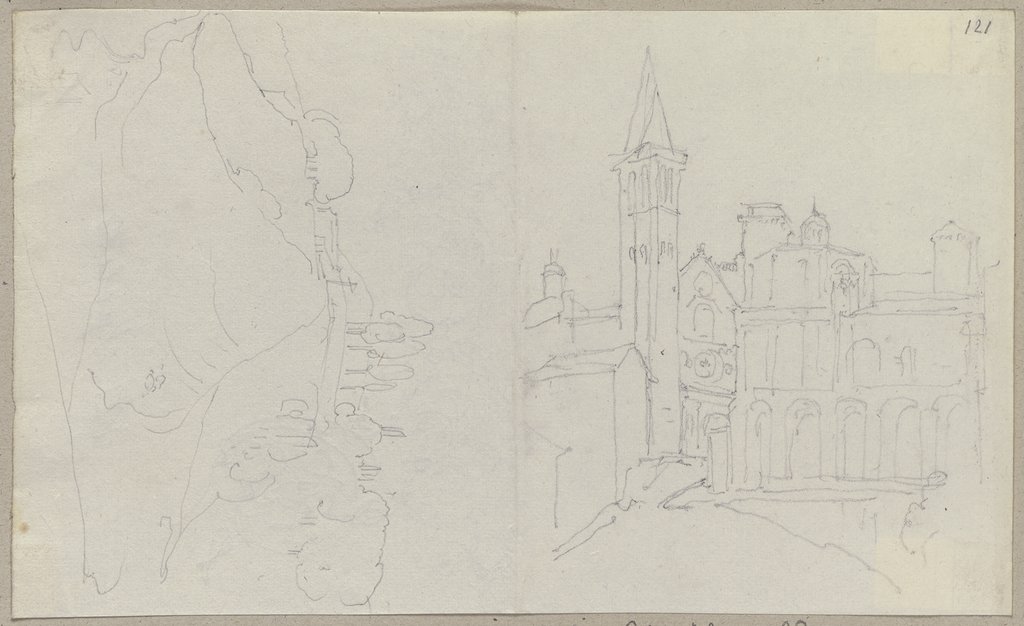 Eine Landschaftsstudie nebst einer Studie zur Kathedrale von Spoleto, Johann Anton Ramboux