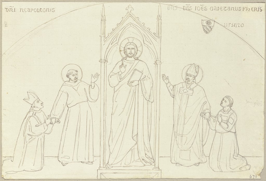 Christus mit den Stiftern der heiligen Nikolaus Kapelle in S. Francesco zu Assisi, Johann Anton Ramboux, after Stefano Fiorentino