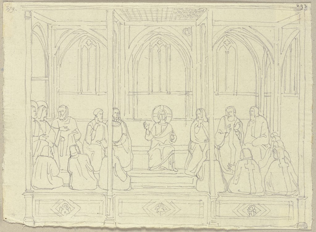 Der zwölfjährige Jesus Christus im Tempel, Fresko an der Decke des Gewölbes in der unteren Kirche von San Francesco in Assisi, Johann Anton Ramboux, nach Giovanni da Milano