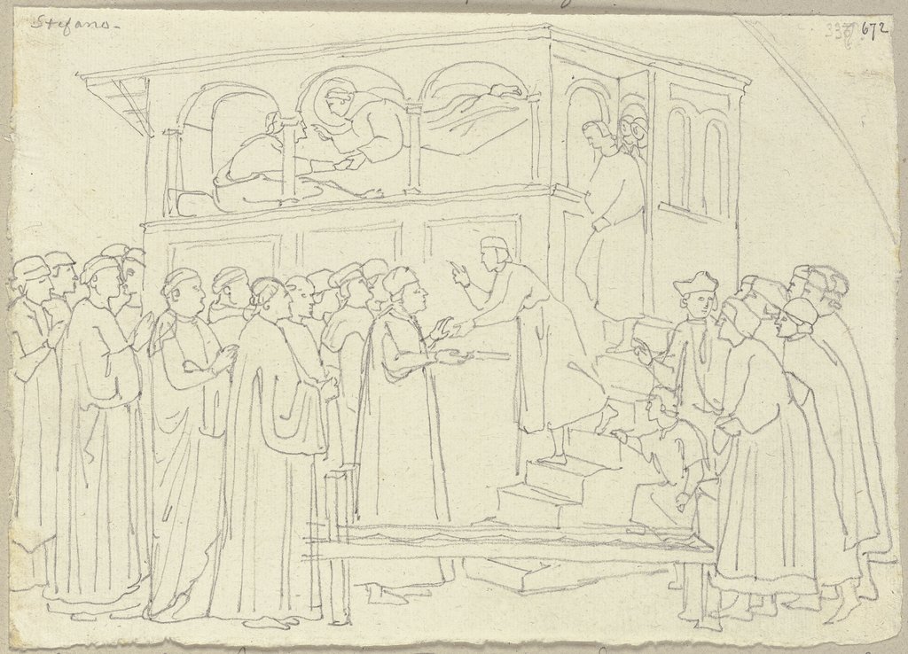Der heilige Franz von Assisi erweckt ein totes Kind zum Leben, Johann Anton Ramboux, nach Giottino
