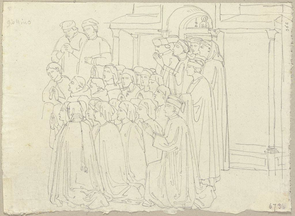 Beweinung des toten Kindes, bevor Franz von Assisi es wieder zum Leben erweckt, Johann Anton Ramboux, nach Giottino