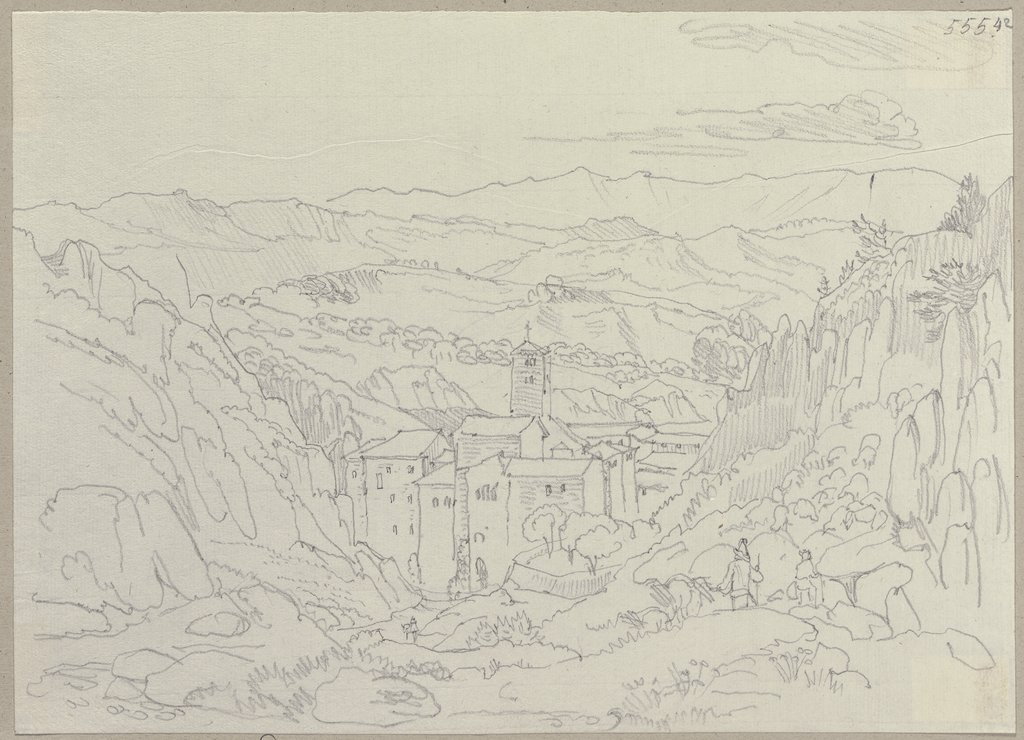 Das Benediktinerkloster Santa Scolastica bei Subiaco mit Blick auf die Monti Lepini, Johann Anton Ramboux