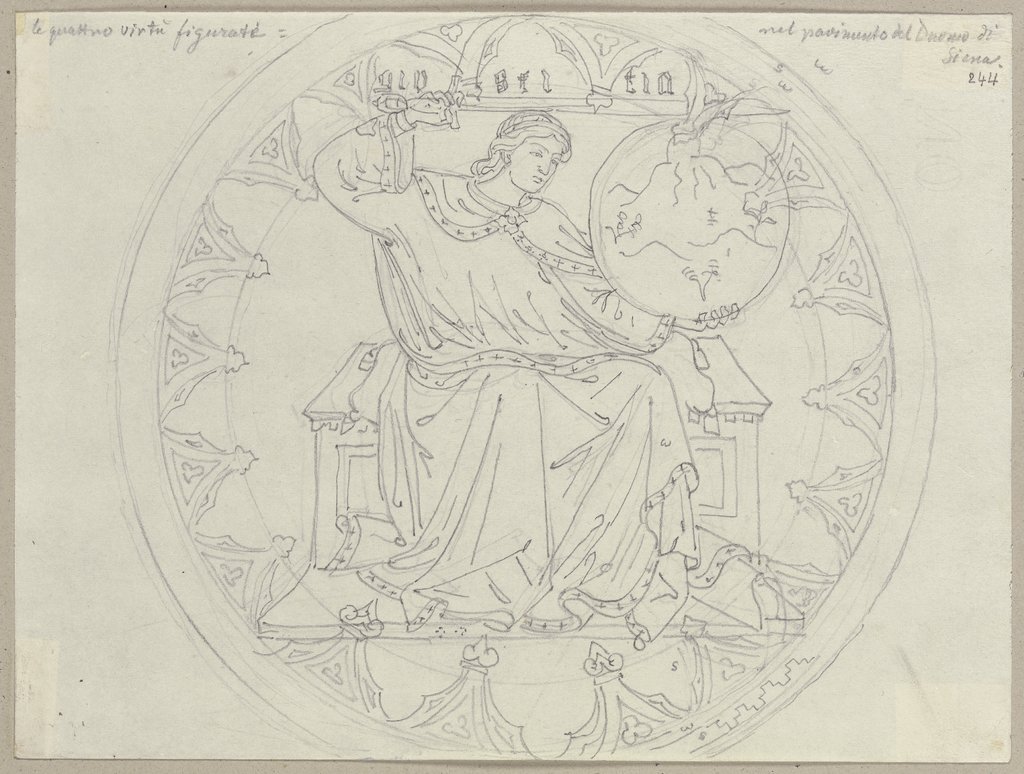 Nach den vier Kardinaltugenden im Mosaikboden im Dom von Siena, Justitia darstellend, Johann Anton Ramboux, nach Martino di Bartolomeo