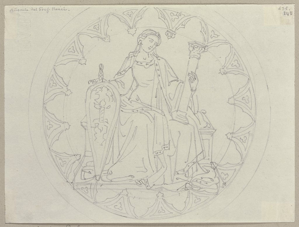 Nach den vier Kardinaltugenden im Mosaikboden im Dom von Siena, die Stärke darstellend, Johann Anton Ramboux, nach Martino di Bartolomeo
