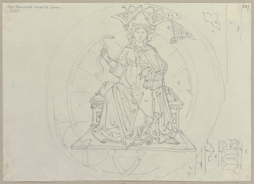 Nach den vier Kardinaltugenden im Mosaikboden im Dom von Siena, die Klugheit darstellend, Johann Anton Ramboux, after Martino di Bartolomeo