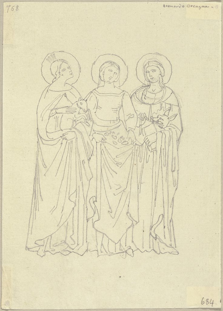 Drei Jungfrauen aus dem Paradiso des Nardo di Cione in der Strozzi-Kapelle in Santa Maria Novella in Florenz, Johann Anton Ramboux, after Nardo di Cione