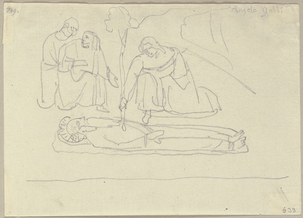 Die Entstehung des Heiligen Kreuzes, nach einem Fresko in Santa Croce in Florenz, Johann Anton Ramboux, nach Agnolo Gaddi
