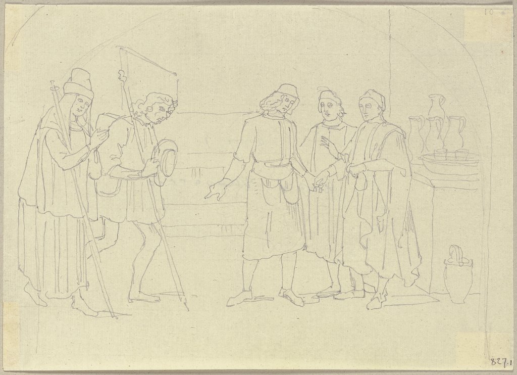 Szene aus dem Leben des Heiligen Martin, nach einem Fresko in der Art des Masaccio aus der Kirche San Martino (?), Johann Anton Ramboux, Art des and nach Masaccio