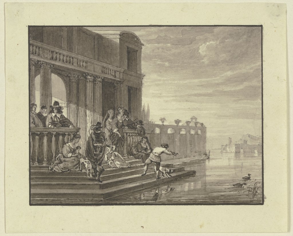 Szene an einem italienischen Palast, Johann Friedrich Morgenstern, after Friedrich Geißler, after Jacob Levecq