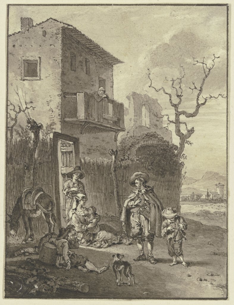 Ruhende Bauern bei einer Osteria, Johann Friedrich Morgenstern, after Ludwig Meyer, after Antoni Goubau