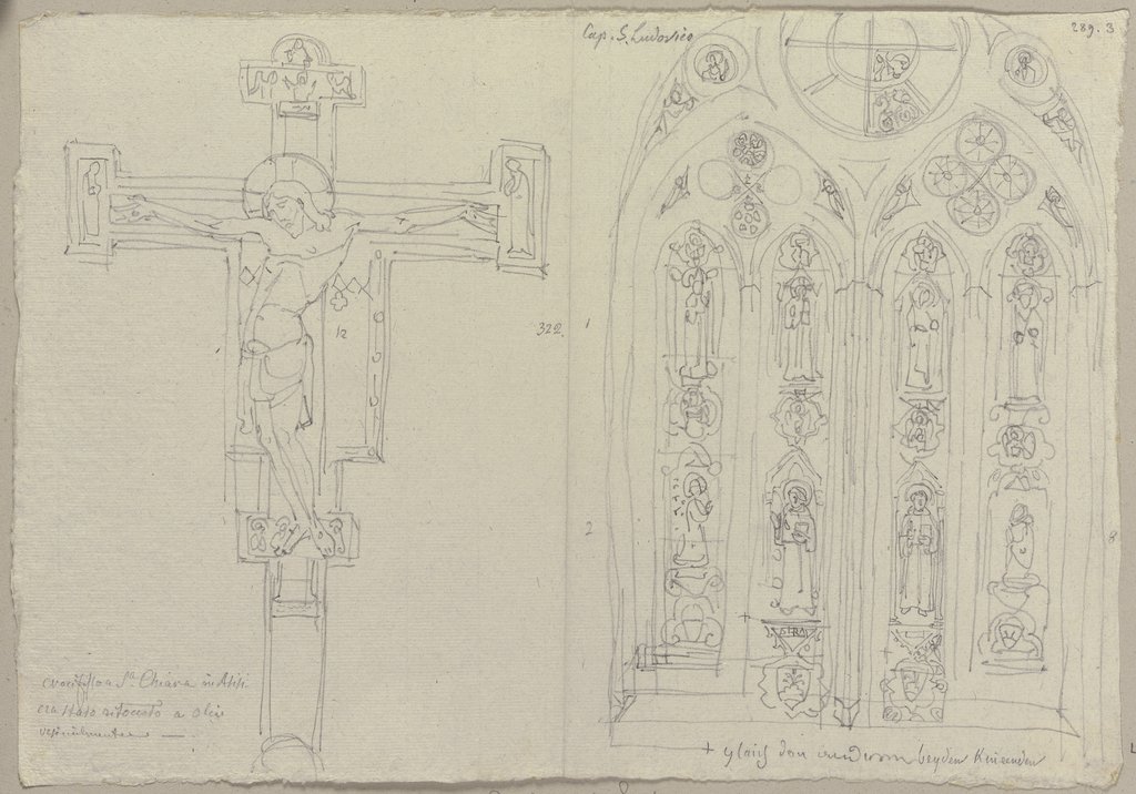 Nach einem Kruzifix in Santa Chiara sowie nach den Fenstern der Kapelle des heiligen Ludwigs in San Francesco in Assisi, Johann Anton Ramboux