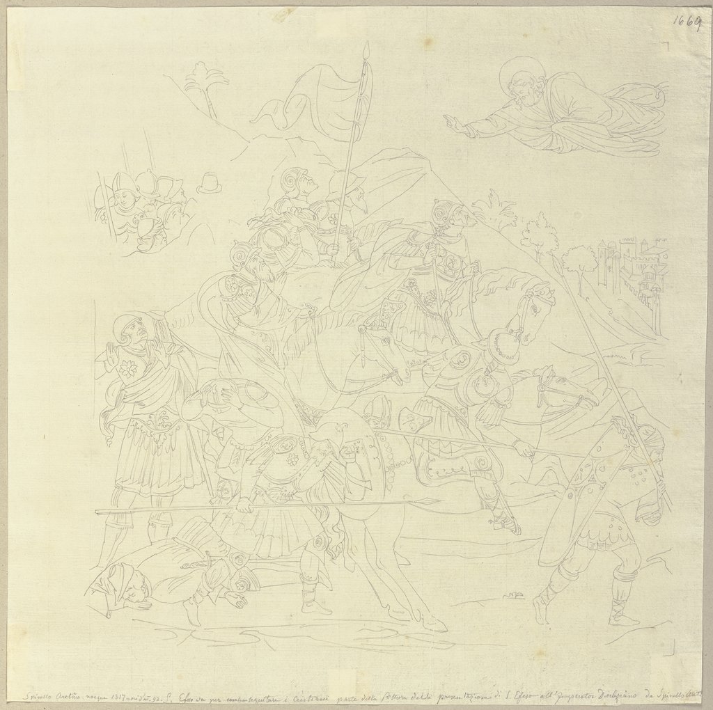 Die Schlacht des heiligen Efeso gegen die Ungläubigen von Sardinien, nach einem Fresko im Camposanto zu Pisa, Johann Anton Ramboux, after Spinello Aretino