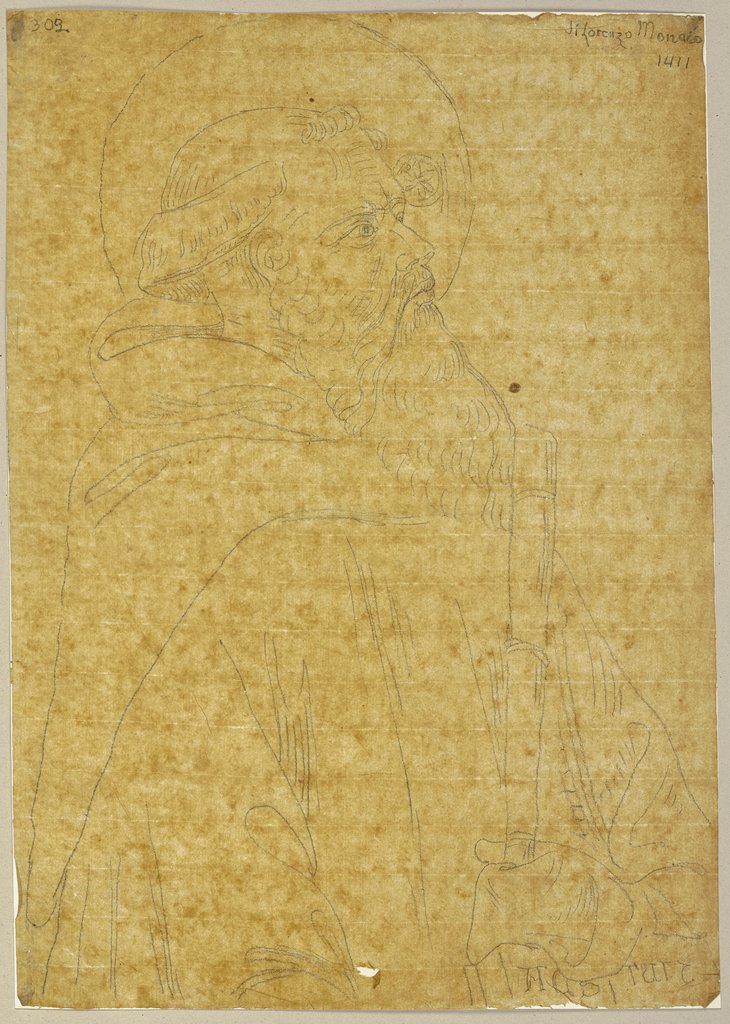 Männlicher Heiliger mit Tonsur, Bart und Stab in der linken Hand, Johann Anton Ramboux, nach Lorenzo Monaco