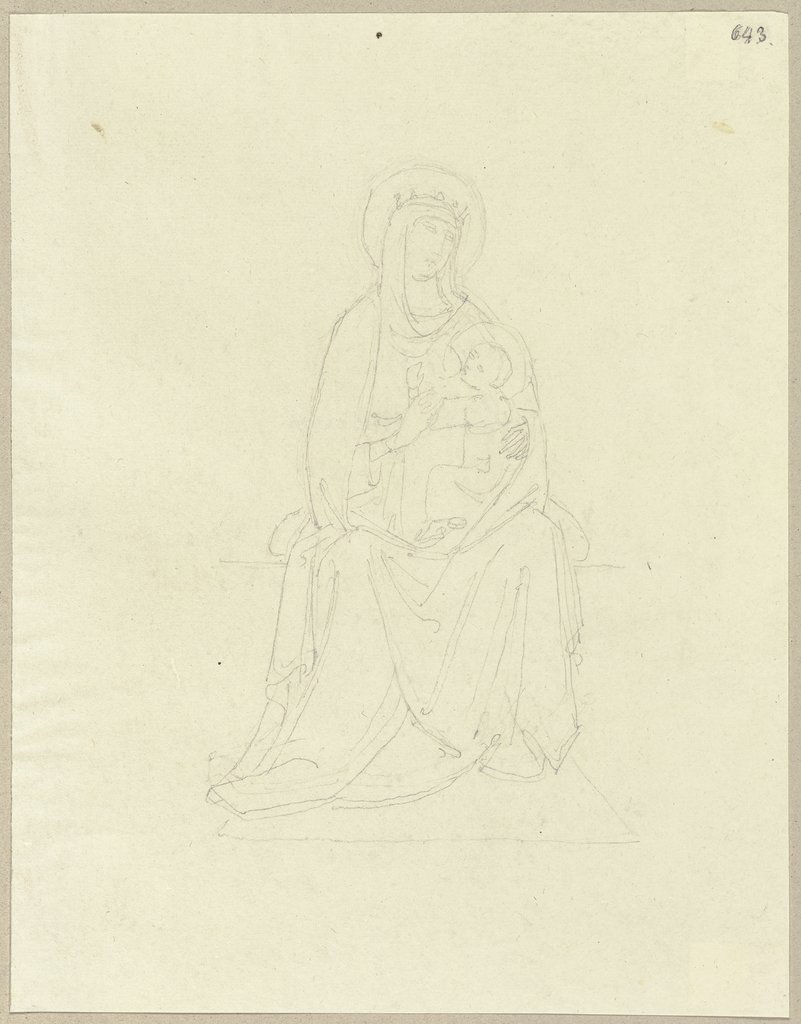 Maria mit Jesuskind, nach einem Fresko in Sant'Agostino in San Gimignano, von Ramboux unter einer Kalktünche entdeckt, Johann Anton Ramboux, after Lippo Memmi