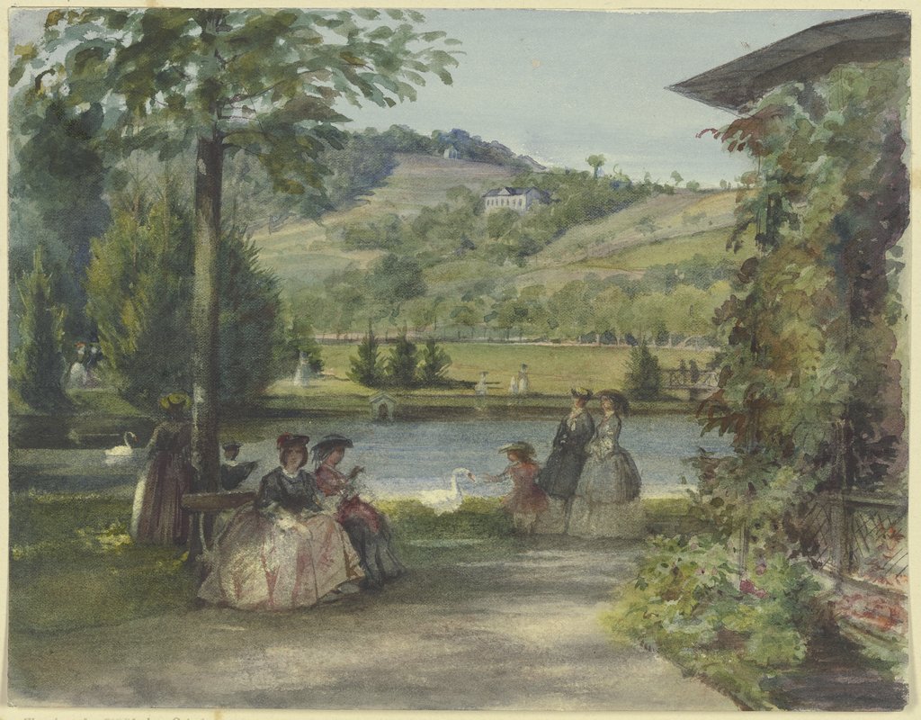 Parklandschaft mit Teich und Schwänen, Karl von Müller