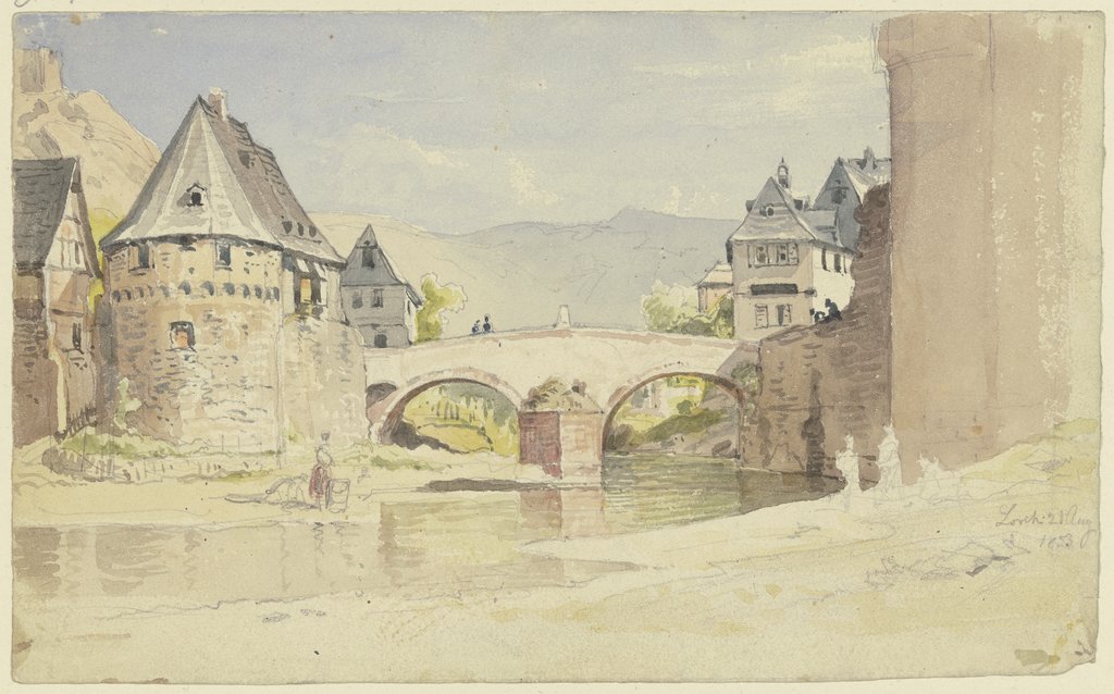 Die abgegangene Steinerne Brücke von 1556 über die Wisper in Lorch im Rheingau, Carl Morgenstern