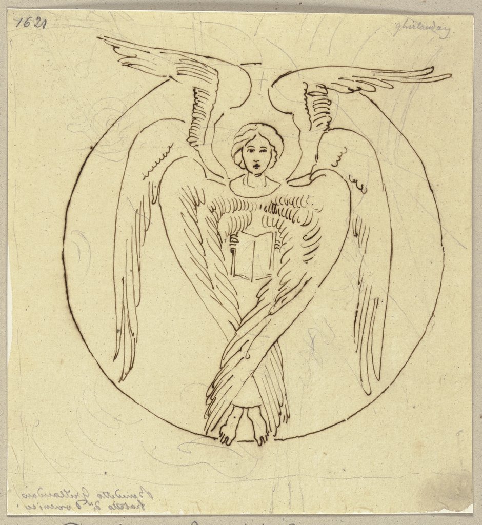 Sechsflügelige Engelsfigur, ein aufgeschlagenes Buch präsentierend, nach Benedetto Ghirlandajo, Johann Anton Ramboux, after Benedetto Ghirlandajo