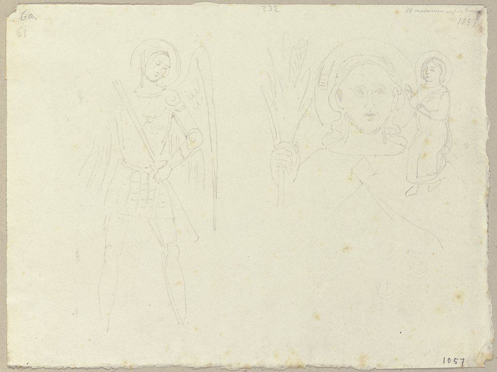 Erzengel Michael sowie Christophorus mit dem Jesuskind auf seiner Schulter (?), Johann Anton Ramboux, nach Italienisch, 15. Jahrhundert;   ?