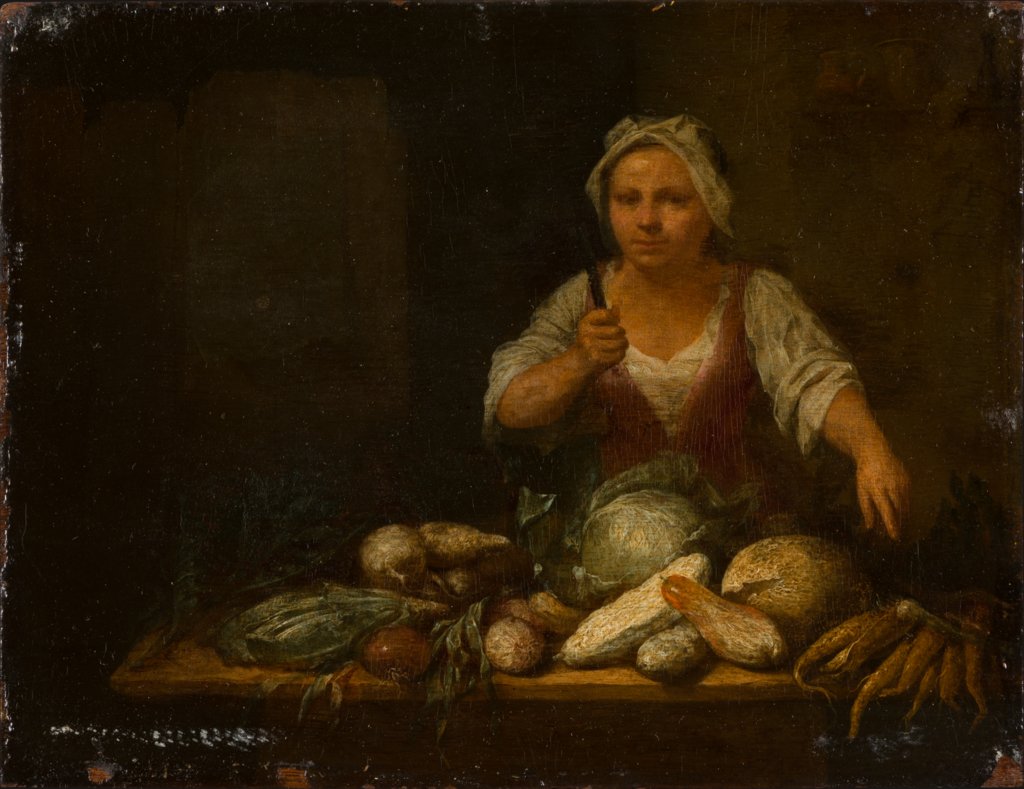 Eine Köchin putzt Gemüse, Nicolas van Haften