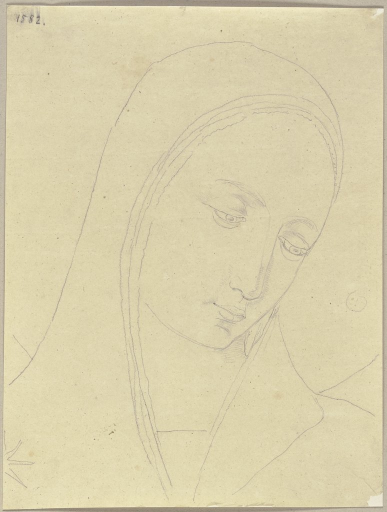 Kopf einer Heiligen (Maria?) aus dem Madonnenfresko in San Marco in Florenz, Johann Anton Ramboux, nach Fra Angelico