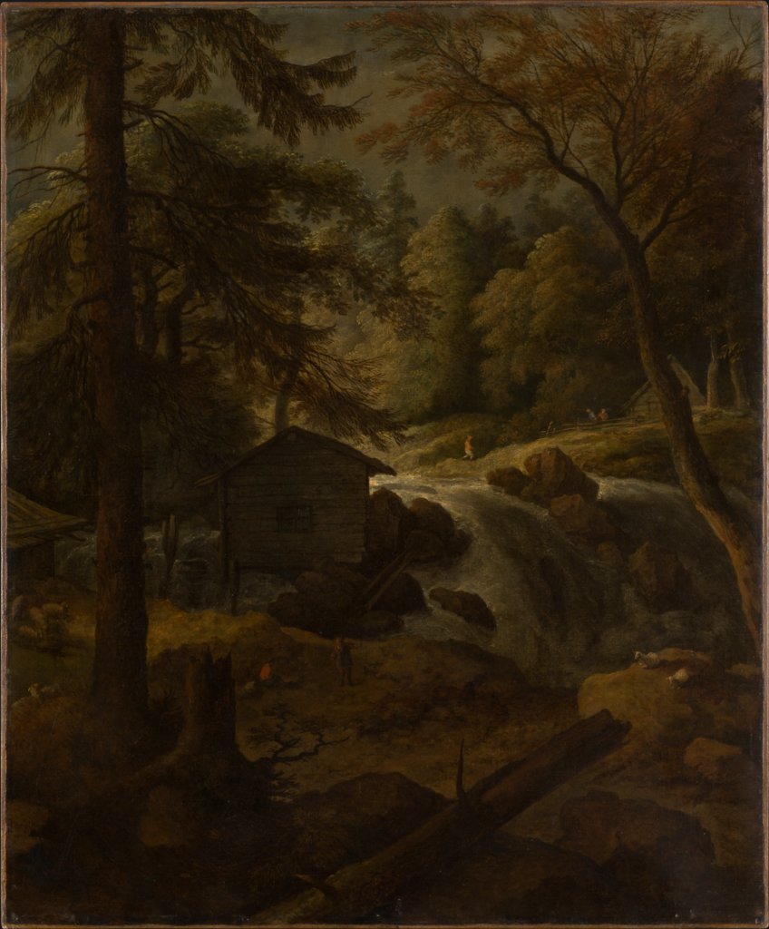 Landschaft mit Wasserfall und Mühle, Allaert van Everdingen