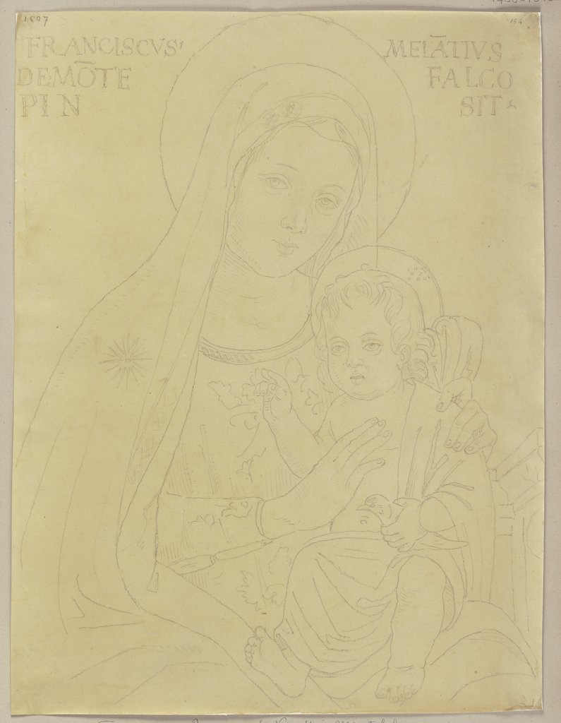 Maria mit dem Jesuskind, Detail aus einer Wandmalerei von Francesco Melanzio in einer Bruderschaftskirche in Montefalco, Johann Anton Ramboux, nach Francesco Melanzio