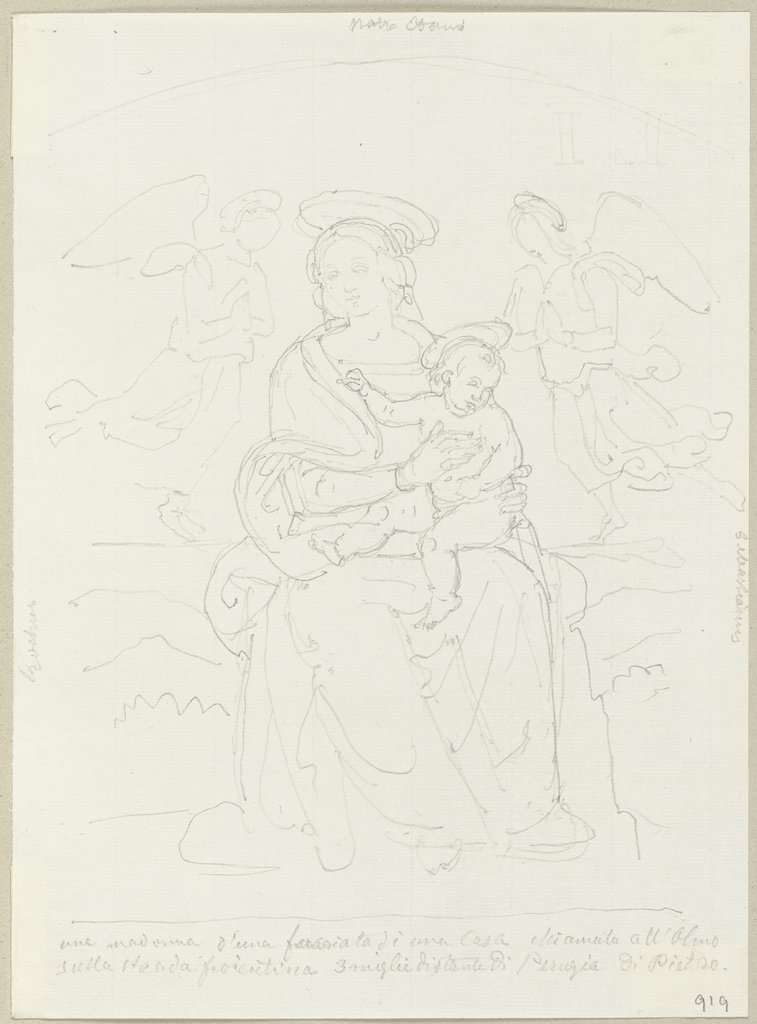 Thronenede Madonna mit Kind, an einem Hause, all'Olmo genannt, auf der Florentinerstraße bei Perugia, Johann Anton Ramboux, nach Pietro Perugino