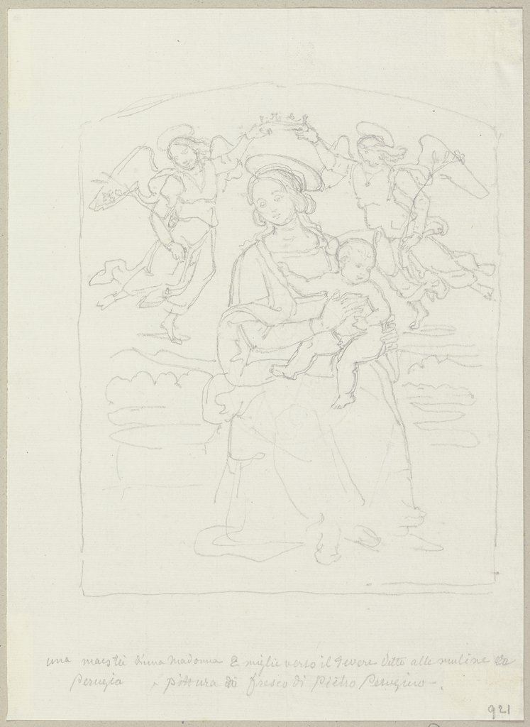Thronenede Madonna mit Kind, an den Mühlen an der Tiber bei Perugia (?), Johann Anton Ramboux, after Pietro Perugino