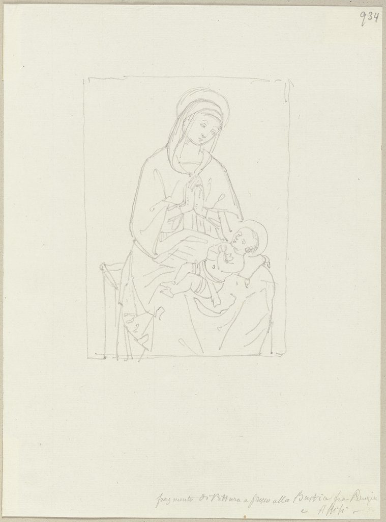 Maria mit Kind, Fresko in einer Kirche alla Bastia zwischen Perugia und Assisi, Johann Anton Ramboux, nach Pietro Perugino;  Schule