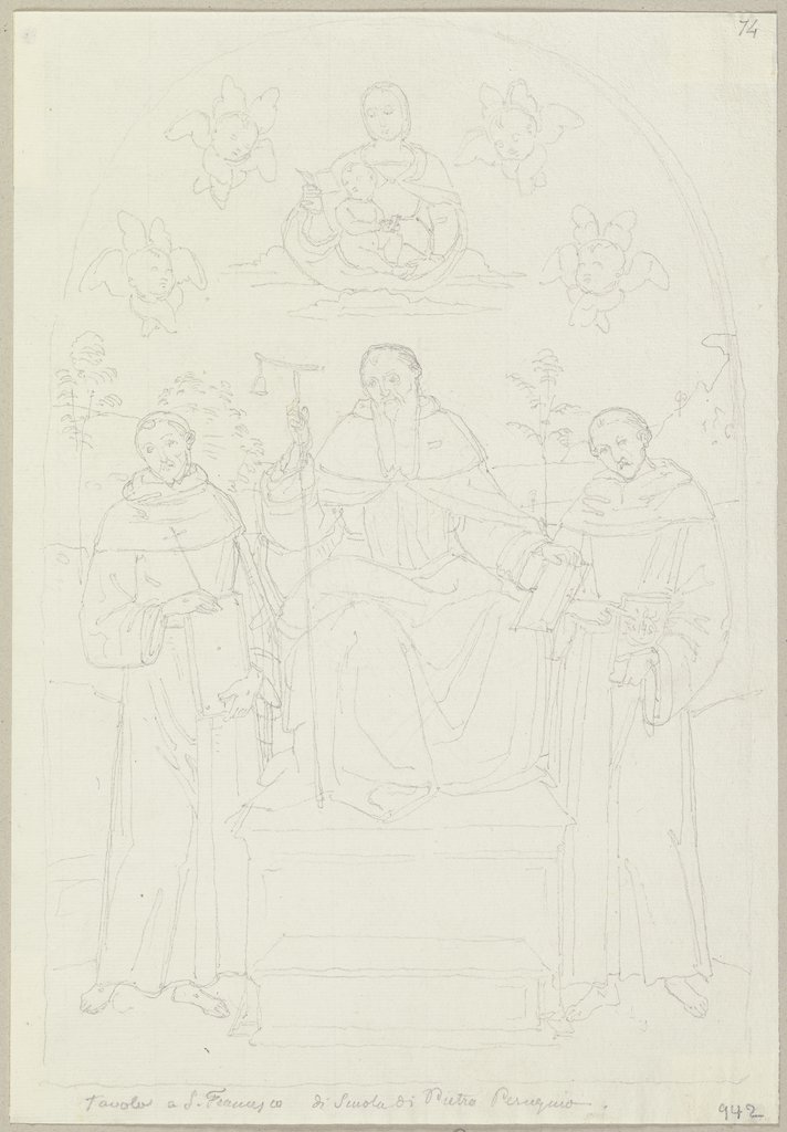 Maria mit Kind, Franz von Assisi und zwei weiteren Heiligen nach einer Tafel in San Francesco zu Perugia, Johann Anton Ramboux, after Pietro Perugino;  school