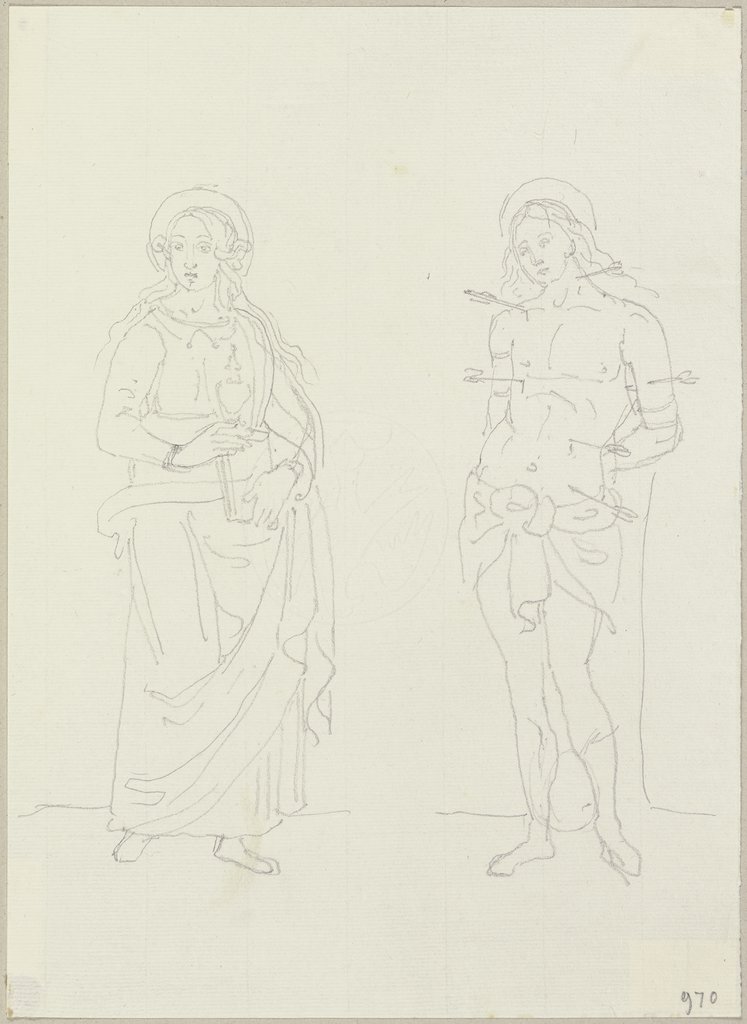 Der heilige Sebastian und eine Heilige, in San Urbano zu Messiano (?), Johann Anton Ramboux, after Pietro Perugino;  school