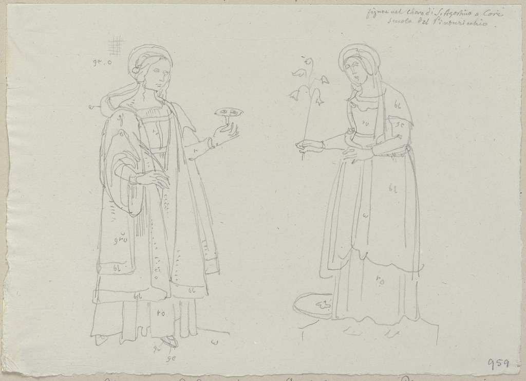 Zwei Figuren aus dem Chor von Sant'Oliva in Cori, Johann Anton Ramboux, nach Pintoricchio;  Schule