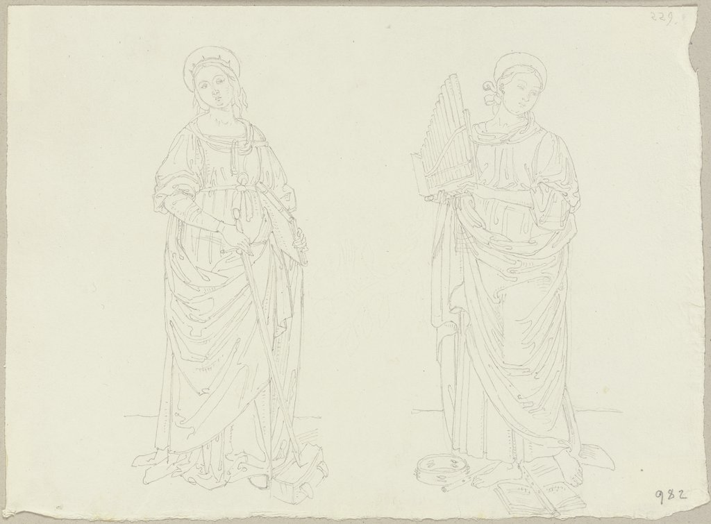 Die Heilige Katharina und die Heilige Cäcilie, nach zwei Temperagemälden in Santuario della Madonna delle Lacrime bei Trevi, Johann Anton Ramboux, after Lo Spagna