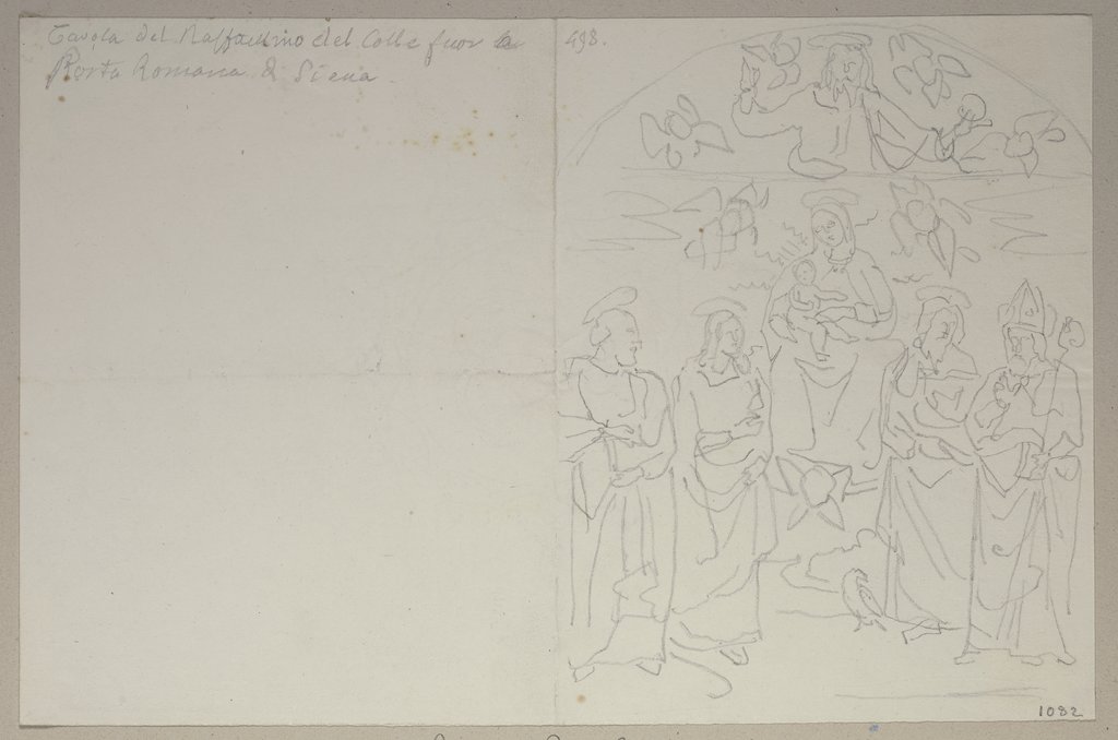 Thronende Maria mit dem Jesuskind zwischen Heiligen, nach einem Gemälde von Raffaello dal Colle in einer Kirche vor der Porta Romana in Siena, Johann Anton Ramboux, nach Raffaello dal Colle