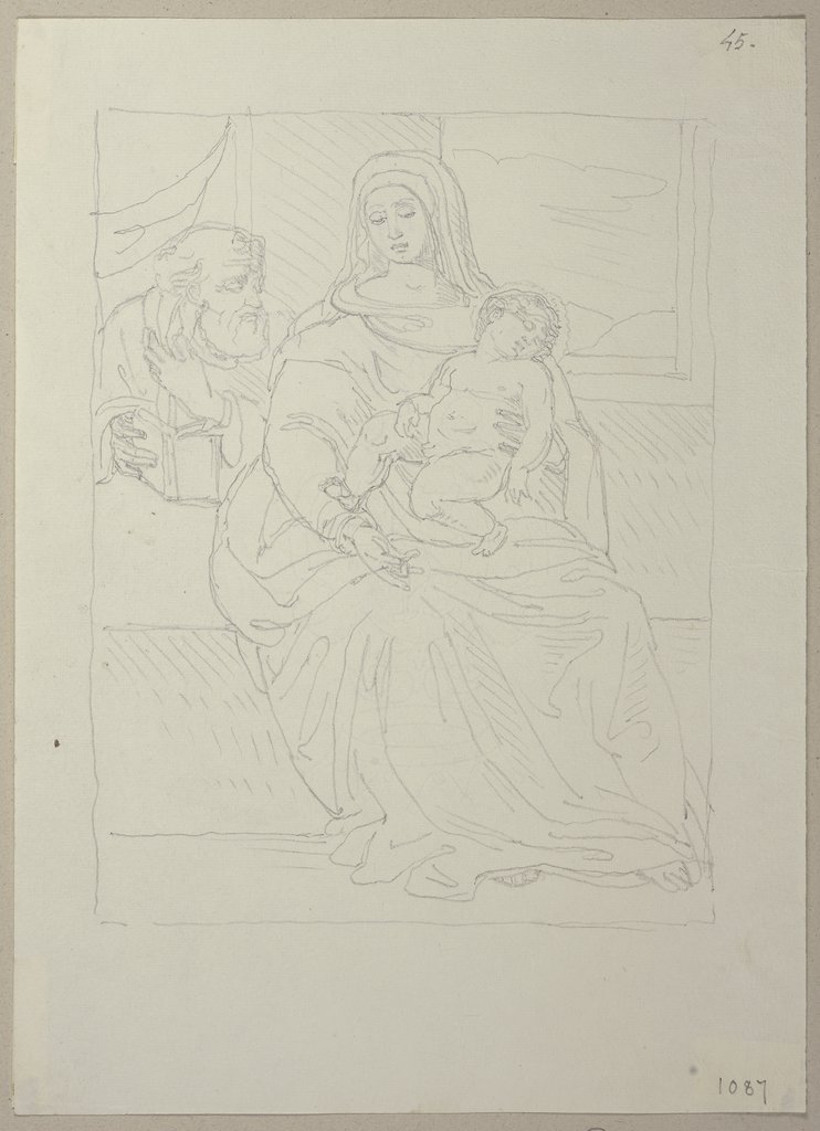 Thronende Maria mit dem Jesuskind, nach einem Gemälde in der Art des Sassoferrato in Privatbesitz in Gubbio (?), Johann Anton Ramboux, Art des and nach Sassoferrato (Giovanni Battista Salvi)