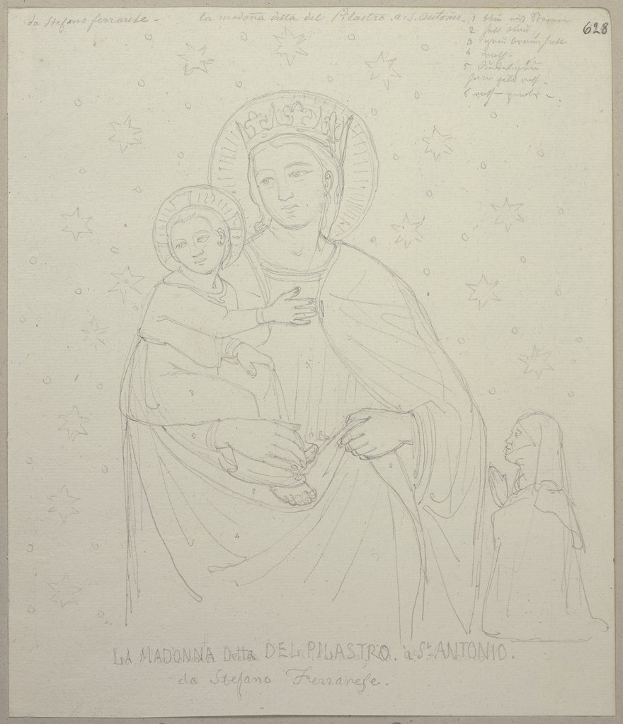 Maria mit dem Jesuskind und einer weiblichen Stifterfigur, irrtümlicherweise ausgewiesen als Stefano da Ferraras Madonna del Pilastro in der Basilica di Sant'Antonio in Padua, Johann Anton Ramboux