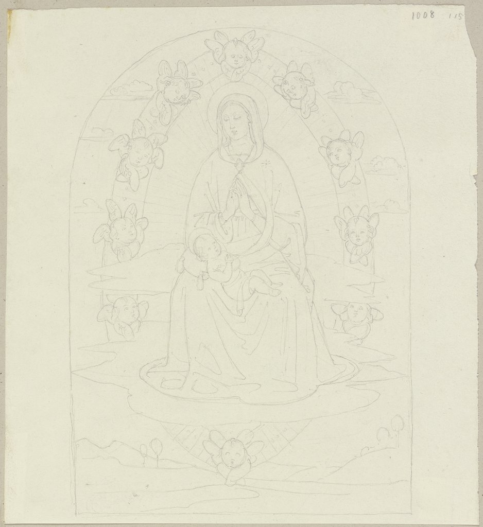 Maria mit Kind, von einer Maestà unweit San Fortunato bei Montefalco, Johann Anton Ramboux, Art des and nach Tiberio di Diotallevi